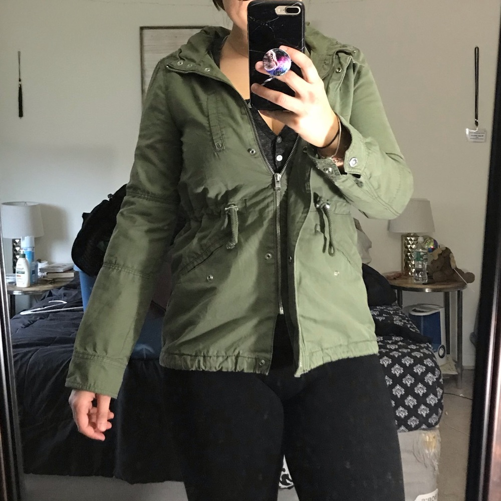 H&M olive green utility hooded jacket